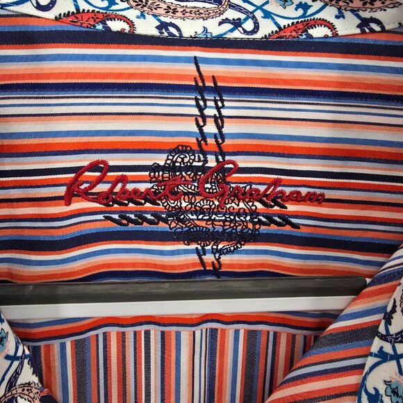 Robert Graham Men's Button-Up Shirt 3XL Multicolor Striped Paisley Flip Cuff - Picture 4 of 12